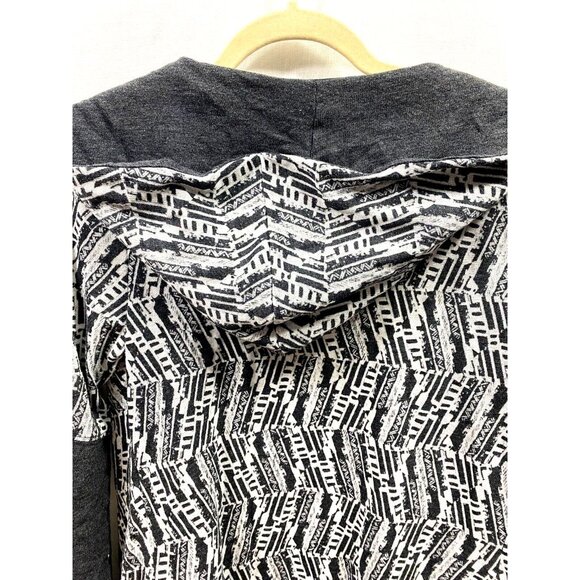 PrAna Women’s Wrap Graceful Open Front Hooded Cardigan Jacket Gray Print Medium - Picture 3 of 7